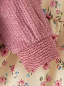 SHEIN Baby Girl Front Button Long Sleeve Top With 3D Floral Decor And Matching Dress, Minimalist Style - Pink - View 5