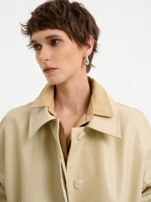 Aalyst Herbst Lässig Minimalistische einfarbige PU Jacke mit Kragen für Damen