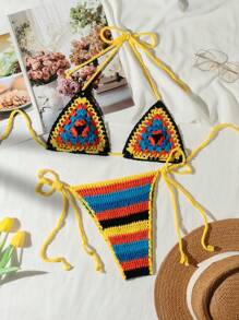 SHEIN Swim 2 chiếc áo choàng đi biển móc thủ công dành cho phụ nữ, kỳ nghỉ hè trên bãi biển - Nhiều màu - Xem 1