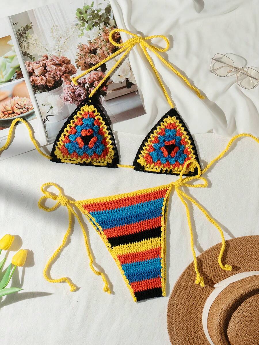 SHEIN Swim 2 chiếc áo choàng đi biển móc thủ công dành cho phụ nữ, kỳ nghỉ hè trên bãi biển - Nhiều màu - Xem 1