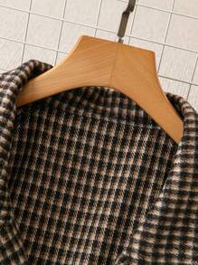 SHEIN LUNE 女士时尚口袋格子夹克，优雅长款夹克，适合秋冬季 - 彩色 - 查看 3