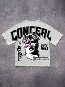 Manfinity EMRG 大码男士休闲人物标语印花短袖 T 恤 - 白色 - 查看 4