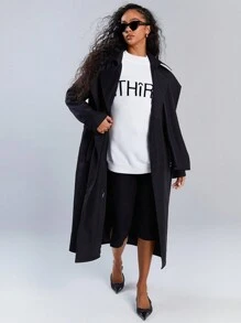 Athîral Loose Casual Minimalist Women Urban Trench Coat - Black - View 6