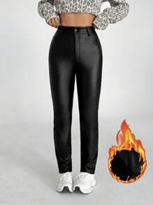 SHEIN Unity Women's Premium Slim-Fit Versatile Leather Leggings - Black - View 1