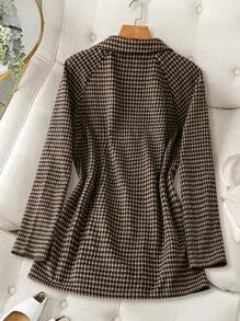 SHEIN LUNE 女士时尚口袋格子夹克，优雅长款夹克，适合秋冬季 - 彩色 - 查看 2