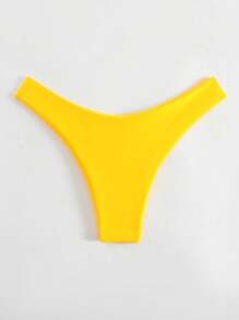 Swim Mod Summer Beach Solid High Cut Bikini Bottom - Yellow - View 2