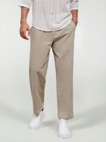 Manfinity VCAY Men Cotton Slant Pocket Straight Leg Trousers - Khaki - View 3