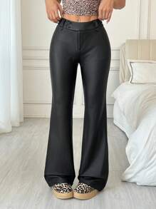 SHEIN EZwear Women's New Arrival Casual Versatile Solid Color Flared Pants - Black - View 1
