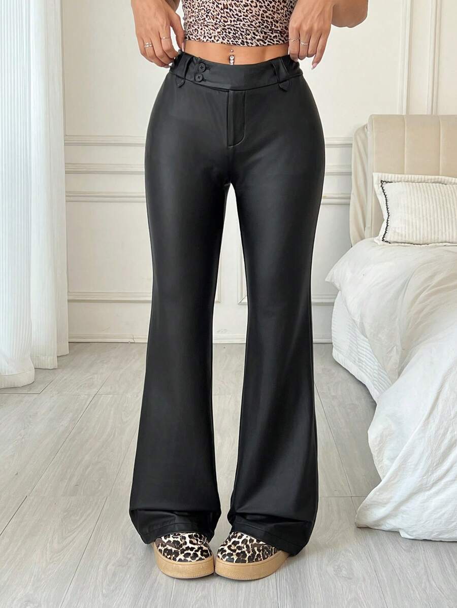 SHEIN EZwear Women's New Arrival Casual Versatile Solid Color Flared Pants - Black - View 1