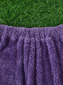 Teletubbies X SHEIN Tween Girl Tinky Winky 刺绣 3D 图案可爱连帽运动衫和紫色休闲抽绳裤舒适睡衣套装