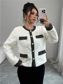 Elenzga Women Elegant Fluffy Jacket, Fashionable Office/Commute Wear, Deep Winter Fall Cloth For Women - Black and White - View 5