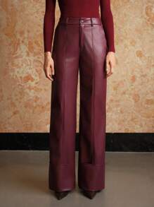 MOTF PREMIUM PU LEATHER WIDE LEG SUIT PANTS - Burgundy - View 3