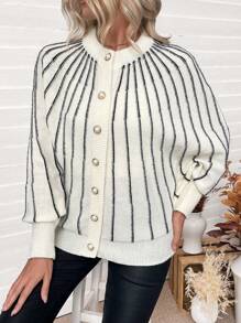 SHEIN Clasi Women's Batwing Sleeve Loose Casual Commuter Versatile Cardigan Sweater - Beige - View 3