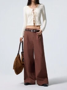 LYSMO Ramadan Women's Casual Simple Fashion Everyday Pants - Brown - View 1