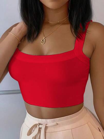 Slaydiva Short Plain Sexy Cami Top For Women, Versatile Casual Spring/Summer