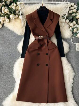 GlowEve Veste de costume casual femme avec boutons avant, col plat et poches