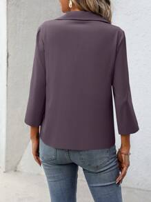 SHEIN Clasi Solid Color Roll-Up Sleeve Casual Shirt, Spring Summer - Dusty Purple - View 2