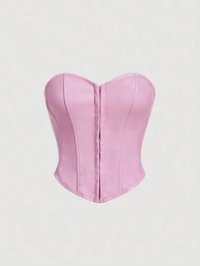 SHEIN MOD Corpiño estilo tubo sólido de color marrón con taza de seno y cintura moldeada