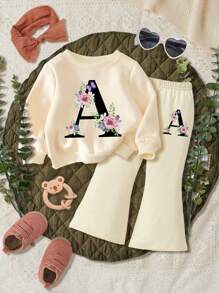 SHEIN Conjuntos de flores prensadas, flores silvestres bohemias, conjuntos de plantas, conjuntos botánicos vintage, conjuntos florales de naturaleza en tonos pastel, regalo para amantes de los jardines, conjunto de suéter casual de punto suave para niñas bebés, apto para otoño/invierno