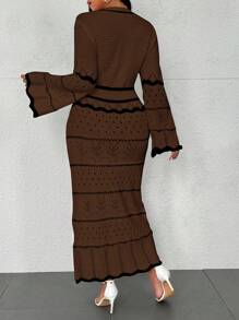 Flirla Plus Size Crew Neck Long Sleeve Solid Color Patchwork Simple Casual Sweater Dress, For Winter - Multicolor - View 2