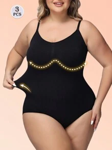 3 Stücke/Set Damen Große Größen nahtloser Trägerhemdchen-Set mit Trägerhemdchen-Oberteilen, Taillenformer und Shorts, Formende Unterwäsche-Set