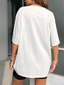 INAWLY Áo thun nữ cổ tròn in chữ thông thường - trắng - Xem 2