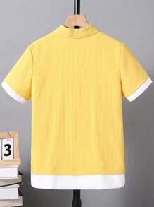 Tween Boy Casual Beach Style Color Block Embroidered Patch Polo Shirt, Spring/Summer - Yellow - View 2
