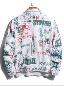 Manfinity LEGND 男士长袖宽松牛仔夹克，印花图案，适合秋季穿着