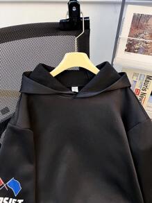 SHEIN 1pc Teen Boys' Casual Versatile Comfortable Warm Graphic Print Thermal Lined Sweatshirt, High Cost Performance - Black - View 9