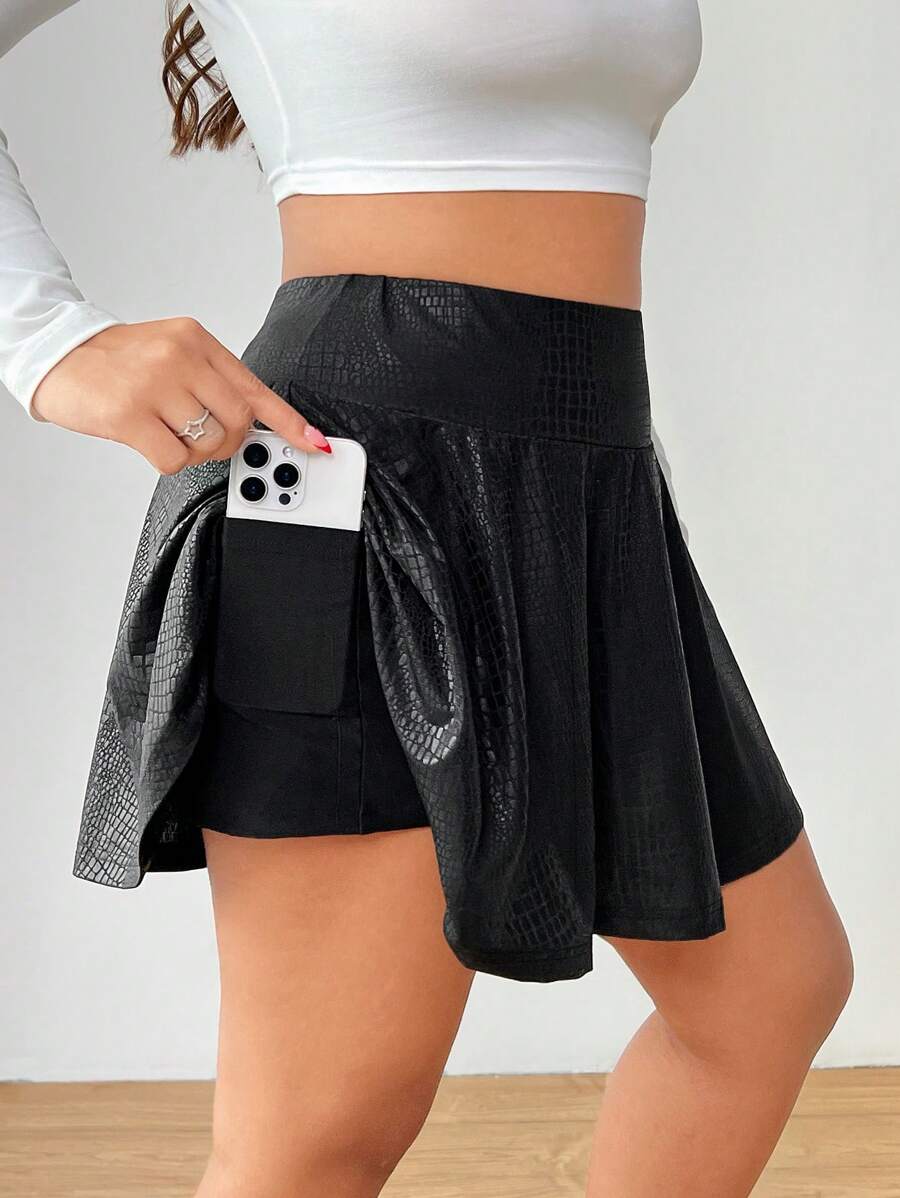 SHEIN EZwear Váy Skort họa tiết cá sấu cạp cao thời trang đường phố cỡ lớn cho nữ - màu đen - Xem 1
