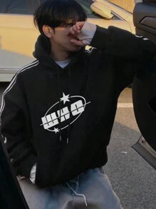 DAZY 男士字母印花拼接条纹连帽衫，秋季