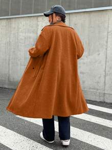 SHEIN EZwear Plus Size Loose Grey Overcoat For Autumn/Winter - Coffee Brown - View 2