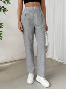 SHEIN EZwear Striped Print High Waist Straight Leg Pants