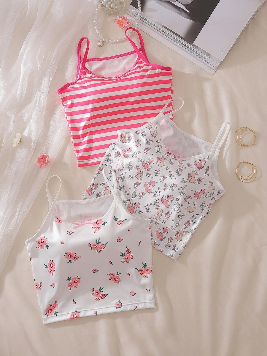 花卉印花兔子可爱牛奶丝吊带背心 中大女童