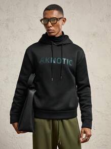 AKNOTIC Men's Black Autumn Graphic Streetwear Holiday Hoodie,Sequin Embroidered Letter Loose Fit Drop Shoulder Long Sleeve Sweatshirt,Casual Party Gift - Black - View 5