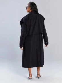 Athîral Loose Casual Minimalist Women Urban Trench Coat - Black - View 4