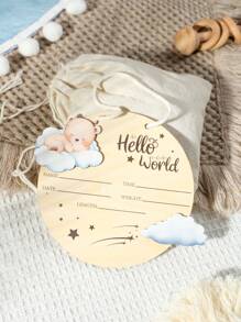SHEIN Newborn Baby Announcement Cloud Wooden Plaque, Newborn Photo Props, Baby Shower Gifts - Multicolor - View 8