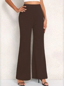 Chiquease Pantaloni lunghi svasati casual e larghi di colore tinta unita per donne