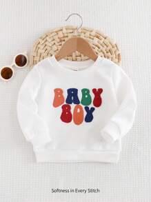 Cozy Pixies Baby Boy Colorful Letter Print Crew Neck Long Sleeve Pullover Sweatshirt - White - View 1