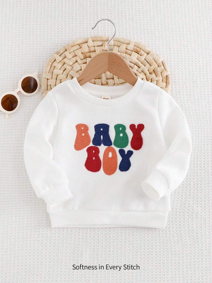 Cozy Pixies Baby Boy Colorful Letter Print Crew Neck Long Sleeve Pullover Sweatshirt - White - View 1
