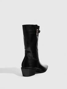 CUCCOO GRLICON 女式中筒靴，Y2K 风格，朋克摇滚，机车风，酷女孩装，适合万圣节、圣诞节和派对 - 黑色 - 查看 4