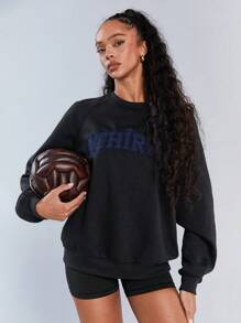 Athîral 女式休闲字母刺绣运动衫，秋季 - 黑色 - 查看 7