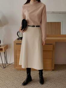 DAZY Women Stand Collar Long Sleeve Solid Color Casual T-Shirt, Fashionable And Suitable For Daily Wear