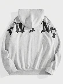 Manfinity VCAY Men's Loose Knit Going Out Letter Graphic Hooded Sweatshirt, Long Sleeve Zip-Up Hoodie, For Friends, Husband, Boyfriend Gifts - Grey - View 4