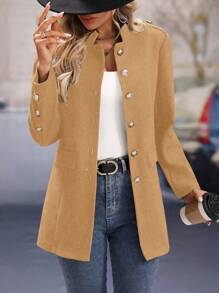 SHEIN Clasi Áo khoác nữ LUNE trơn màu có cổ cài nút - Màu Khaki - Xem 1