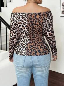 Calvaya Women's Open Shoulder Leopard Print Ruffle Trim Bodycon T-Shirt Graphic Cheetah Print Tees Women Tops
