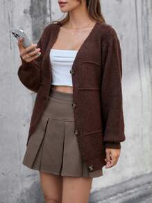 EURMUSE Cardigan de escote en V con detalles de patrón especial