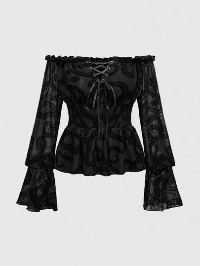 Goth Top style gothique de palais à imprimé serpent avec épaules dénudées