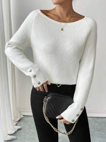 Calvaya Women French Style Casual Loose Pullover Sweater, Solid Color Raglan Sleeve, Autumn/Winter