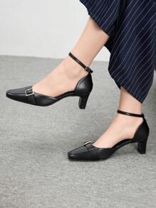 CUCCOO BIZCHIC 女士朋克方形扣黑色穆勒凉鞋 露趾露背高跟拖鞋 情人节款 - 黑色 - 查看 3